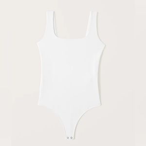Abercrombie Cotton Seamless Fabric Tank Bodysuit, white, size small
